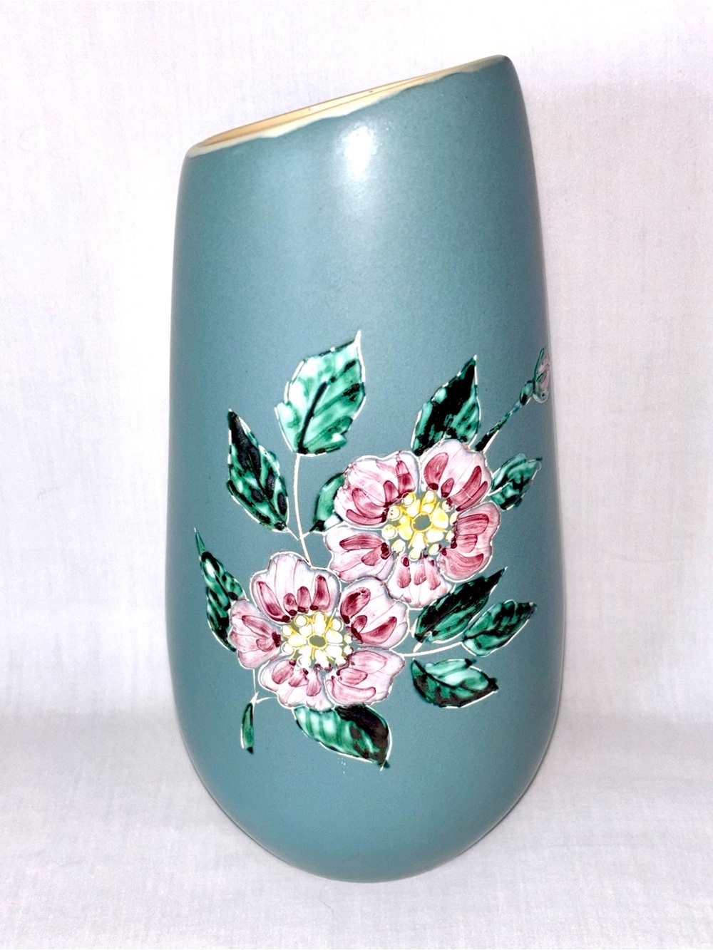 Vintage Herta Gerz Art Pottery Vase BC Ceramic Artist Alberta Wild Rose Flowers